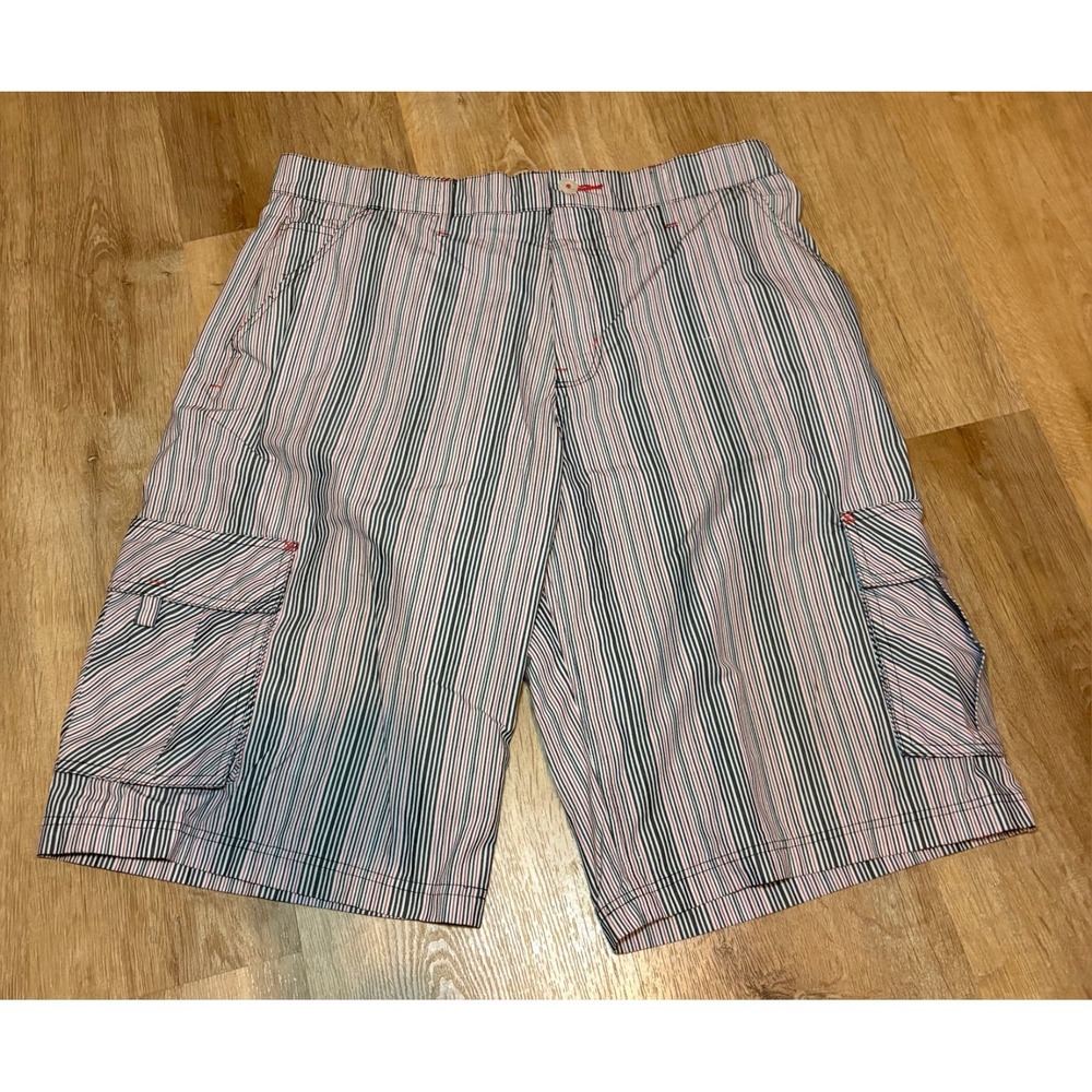 Phat Farm Vintage Cargo Shorts Red White Blue Striped Denim Men's Size 36 2194